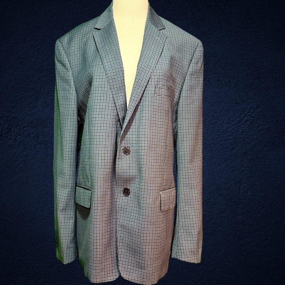 Versace Collection Men’s Blue Checkered Print Two-Button Suit Coat / Blazer 48